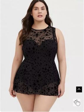 Torrid Swim Underwire Short Mesh Overlay Swim With Brief Black Stars Size 1 D/DD